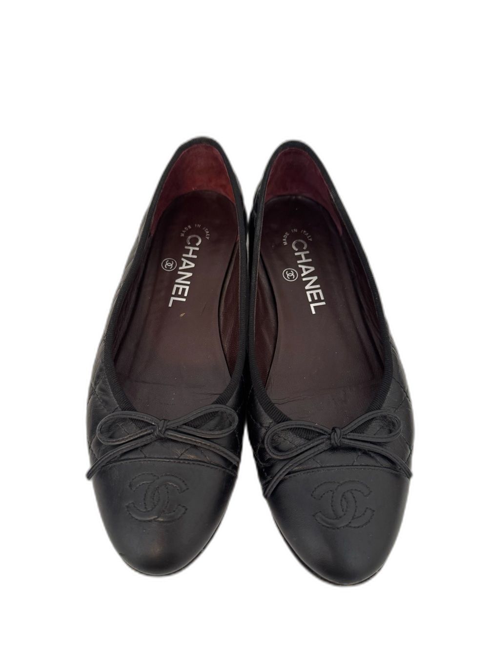 CHANEL Classic Black Lambskin Leather CC Ballet Flats Size EU 36.5 Authentic